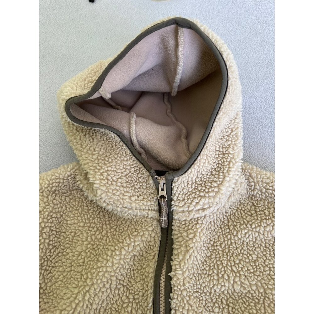 Lands End Kids Jacket Medium 8/10 Sherpa Full Zip‎ Hood Oatmeal Fleece Sweater - Picture 12 of 12